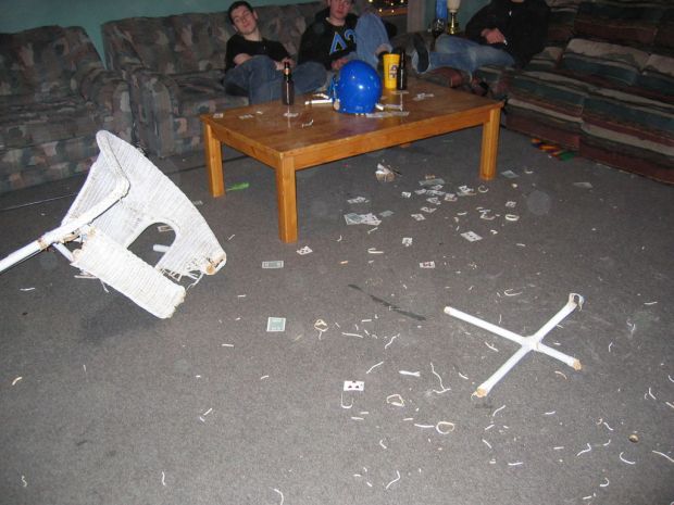 The aftermath of a man vs. chair grudge match